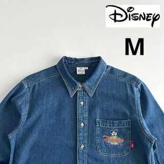 Disney ディズニー ミッキー デニムシャツ 長袖シャツ M 刺繍ロゴ