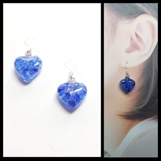 No.542-A　琉球ガラス☆ハート型☆ピアス・イヤリング(ブルー)(ピアス)