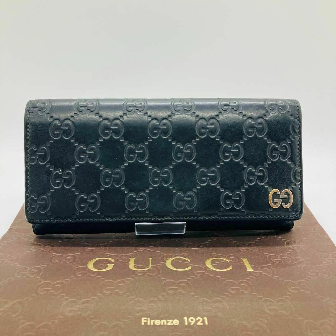 Gucci(グッチ)のGUCCI 長財布　二つ折り　ウォレット　グッチシマ　GGロゴ オールレザー　黒 メンズのファッション小物(長財布)の商品写真