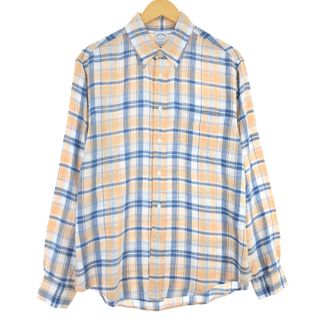 ブルックスブラザース(Brooks Brothers)の古着 ブルックスブラザーズ Brooks Brothers Est.1818 チェック柄 長袖 リネン ボタンダウンシャツ メンズL /eaa441878(シャツ)