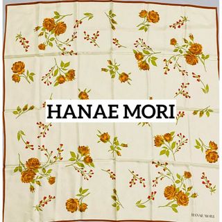 HANAE MORI - 美品 ★HANAE MORI★ スカーフ 大判 花柄 シルク ベージュ ブラウン