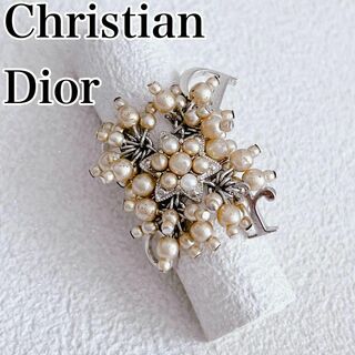 Christian Dior - 美品✨ クリスチャン ディオール パール 指輪 CDロゴ フラワー シルバー