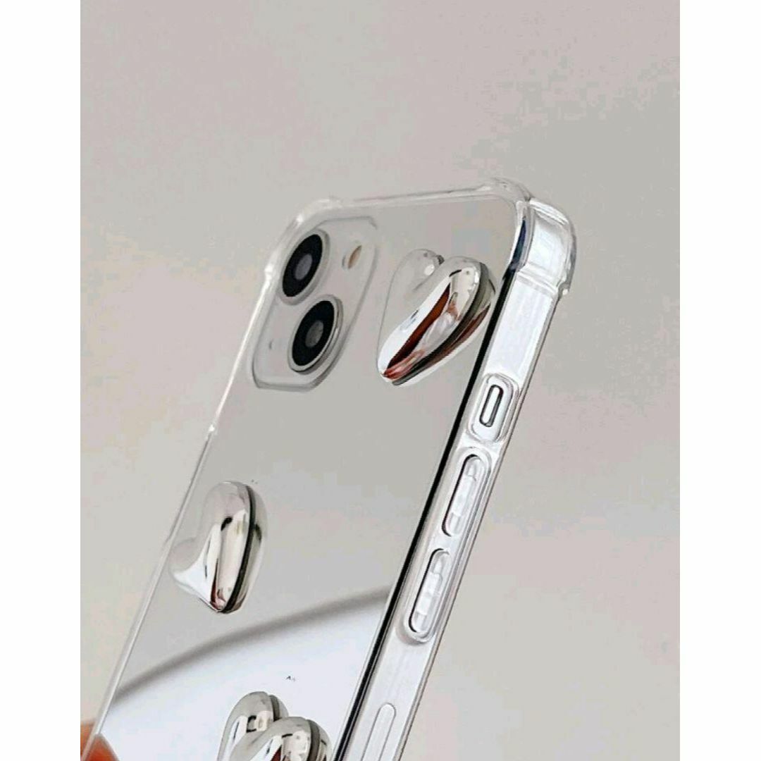 iphone13ProMaxケース ハート ミラー スマホケース シルバー iphone13ProMaxケース ハート ミラー スマホケース シルバー