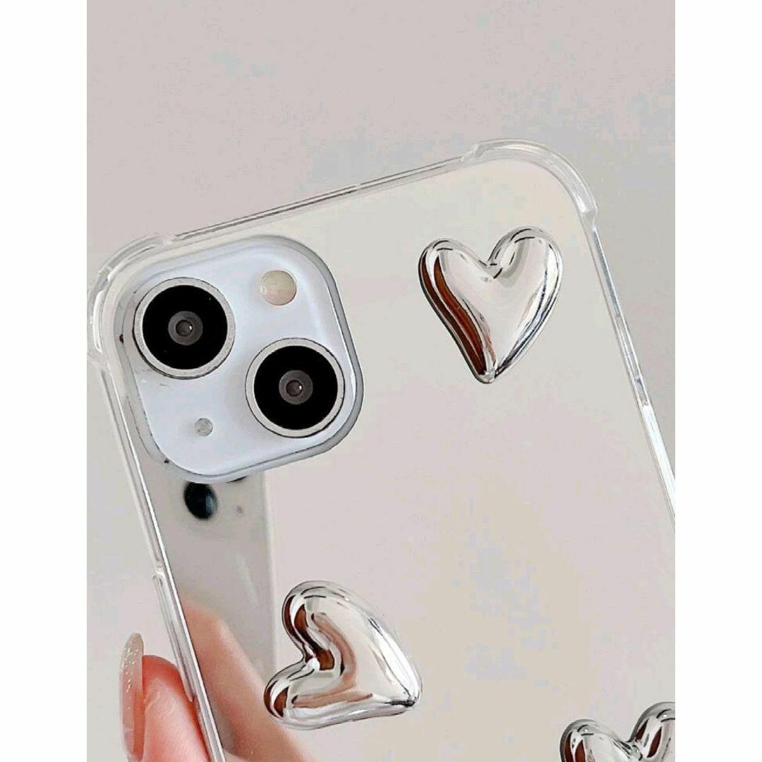 iphone13ProMaxケース ハート ミラー スマホケース シルバー iphone13ProMaxケース ハート ミラー スマホケース シルバー