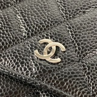 シャネル(CHANEL)のシャネル CHANEL マトラッセ ココマーク クラシック チェーンウォレット AP0250 キルティング CC ショルダーバッグ チェーンバッグ 斜め掛け カバン 長財布 キャビアスキン ブラック 美品(財布)