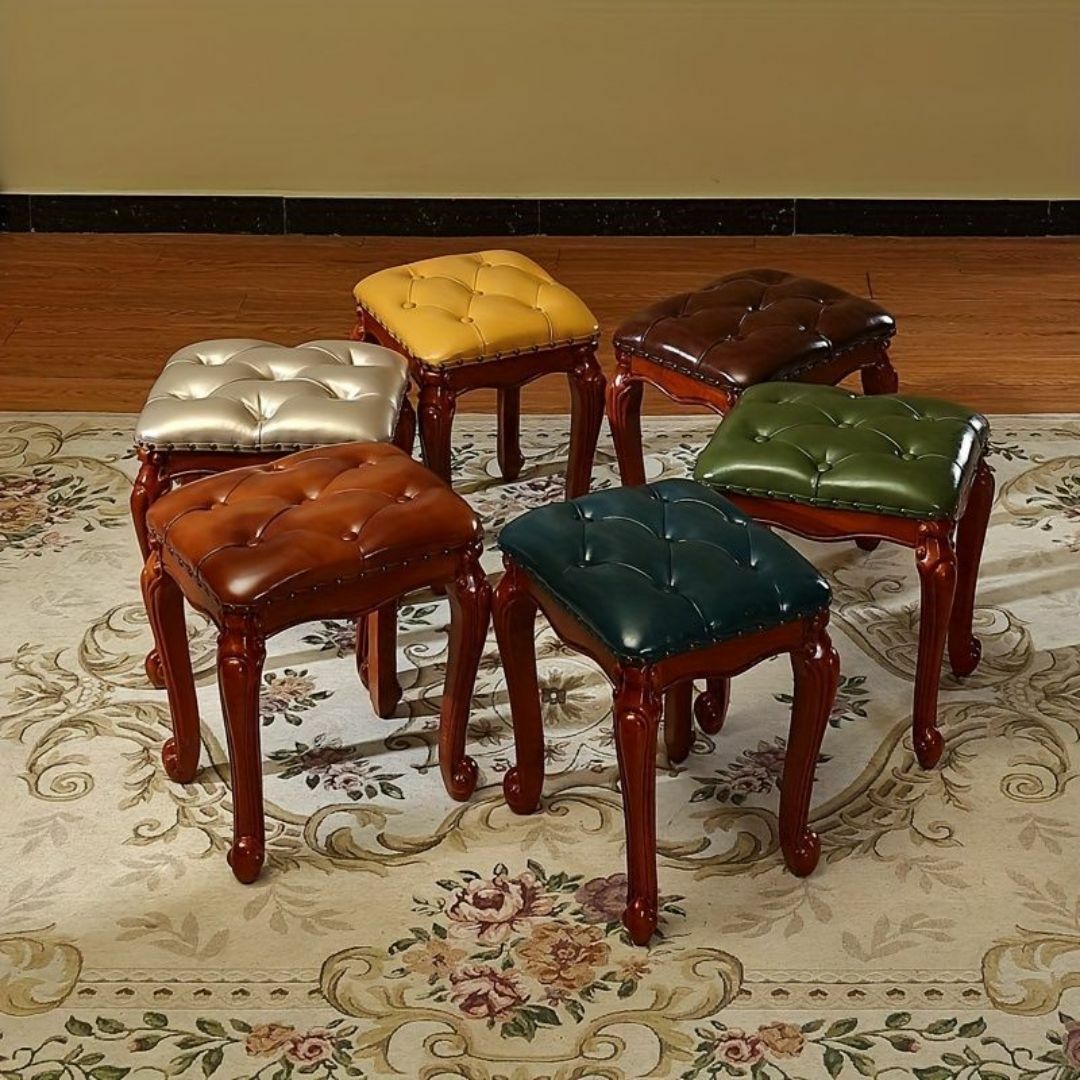 スツール ヴィンテージ調 レトロ北欧 オットマン 化粧 椅子 Brown インテリア/住まい/日用品の椅子/チェア(スツール)の商品写真