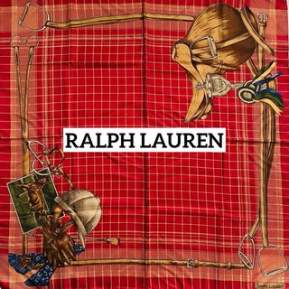 未使用品 ★RALPH LAUREN★ スカーフ 大判 馬具 チェック レッド