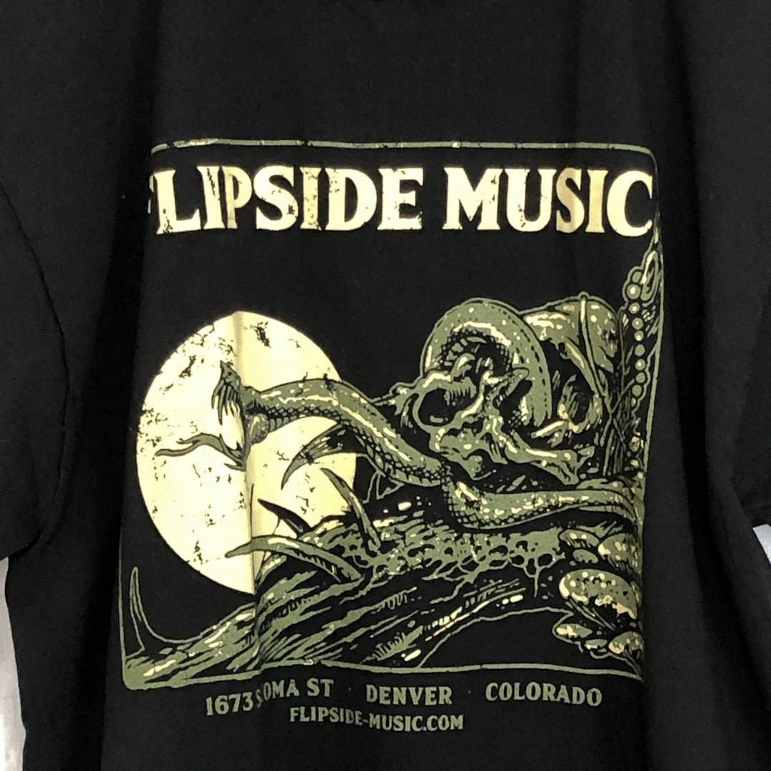 MUSIC TEE(ミュージックティー)のミュージックＴ　黒ブラック半袖Ｔシャツ　サイズＭ　フリップサイド　メンズ　古着 メンズのトップス(Tシャツ/カットソー(半袖/袖なし))の商品写真