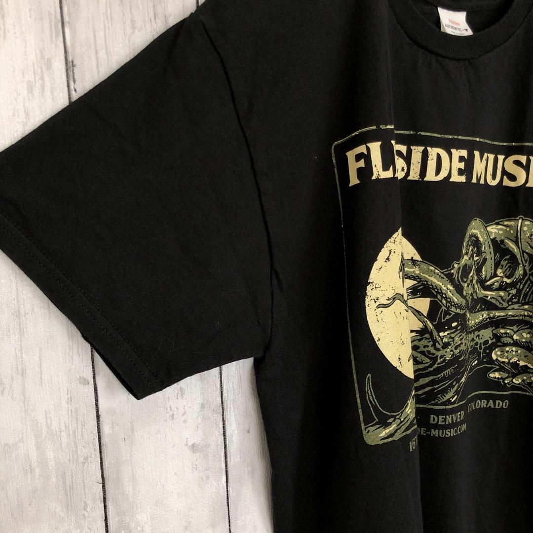 MUSIC TEE(ミュージックティー)のミュージックＴ　黒ブラック半袖Ｔシャツ　サイズＭ　フリップサイド　メンズ　古着 メンズのトップス(Tシャツ/カットソー(半袖/袖なし))の商品写真