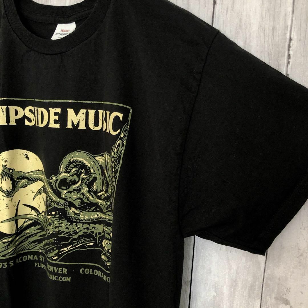 MUSIC TEE(ミュージックティー)のミュージックＴ　黒ブラック半袖Ｔシャツ　サイズＭ　フリップサイド　メンズ　古着 メンズのトップス(Tシャツ/カットソー(半袖/袖なし))の商品写真