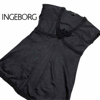 インゲボルグ(INGEBORG)の【美品】インゲボルグ　フリルチュニック　ブラック　レース花　11号　ピンクハウス(チュニック)