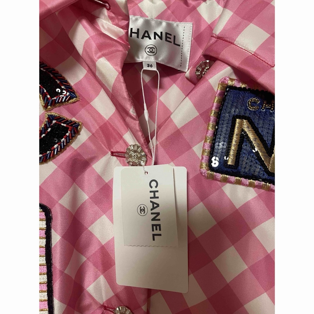 CHANEL - CHANEL シャネル チェック柄 ワッペン ピンク 36の通販 CHANEL - CHANEL シャネル チェック柄 ワッペン ピンク 36の通販
