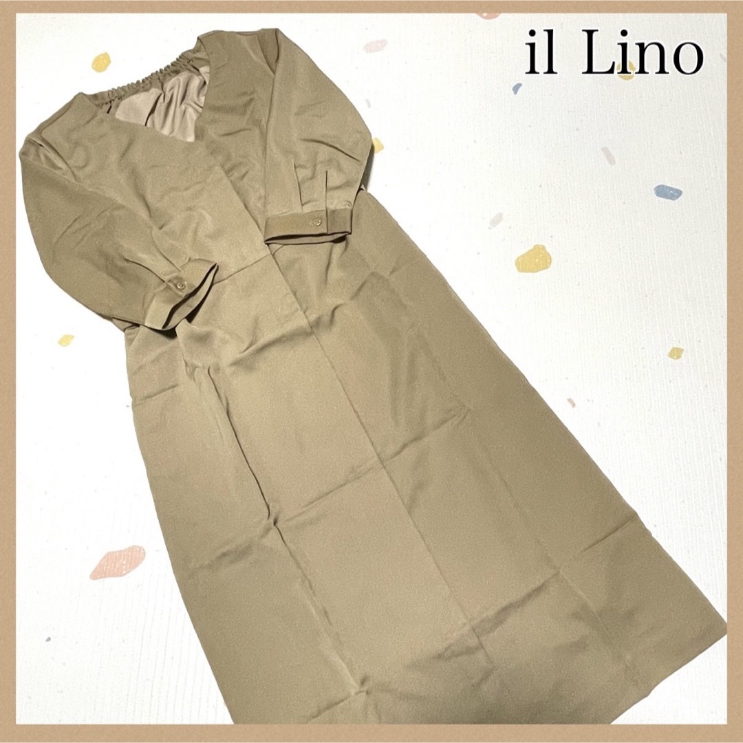 【il Lino】 イルリノ ロングワンピース 36 ベージュ 7部丈ワンピース レディースのワンピース(ロングワンピース/マキシワンピース)の商品写真