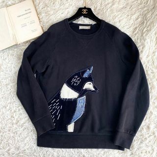 MAISON KITSUNE' - 希少　メゾンキツネ　黒　スウェット　きつね　パッチワーク　コーデュロイ