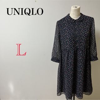 ユニクロ(UNIQLO)の【UNIQLO】レディース ワンピース ブラック ひざ丈ワンピース シャツ(ひざ丈ワンピース)