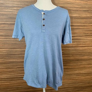 バルマン ヴァルマン Tシャツ Lサイズ 青 水色 ブルー 半袖 ボタン 無地(Tシャツ/カットソー(半袖/袖なし))