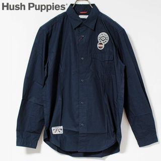 ハッシュパピー(Hush Puppies)の新品 ハッシュパピー ワッペンアクセント ロゴタグ ミリタリーシャツ L 紺(シャツ)