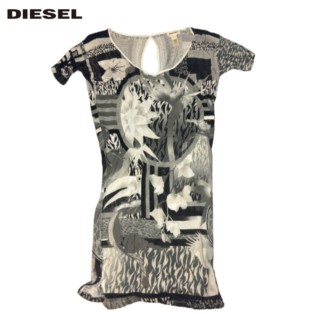 DIESEL(ディーゼル)の最終値下 DIESEL ディーゼル レディース ワンピース 古着 美品 モノクロ レディースのワンピース(ロングワンピース/マキシワンピース)の商品写真