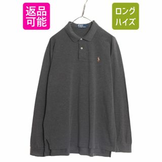 ラルフローレン(Ralph Lauren)の00s 高級 ペルー製 ピマコットン ポロ ラルフローレン 長袖 鹿の子 ポロシャツ メンズ L 古着 オールド 長袖シャツ ワンポイント 薄手 濃灰(ポロシャツ)