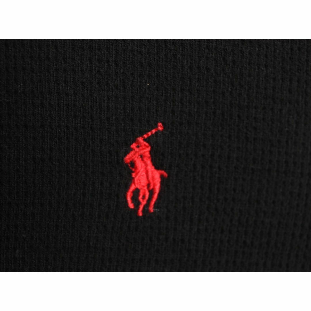 Ralph Lauren(ラルフローレン)のポロ ラルフローレン 長袖 Tシャツ メンズ М 古着 サーマル スムース素材 切替 ロンT ワンポイント ワッフル ポニー 刺繍 クルーネック 黒 メンズのトップス(Tシャツ/カットソー(七分/長袖))の商品写真