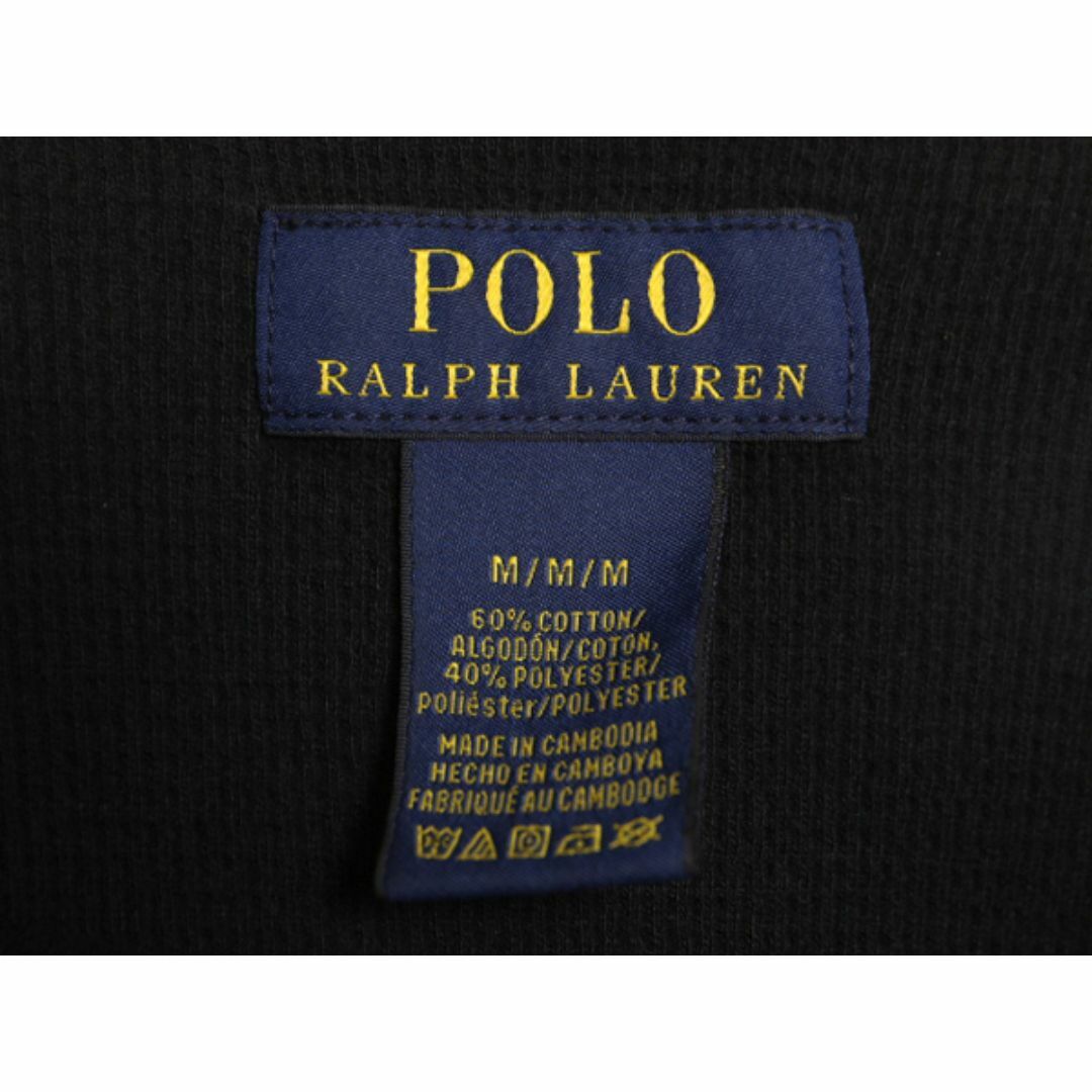 Ralph Lauren(ラルフローレン)のポロ ラルフローレン 長袖 Tシャツ メンズ М 古着 サーマル スムース素材 切替 ロンT ワンポイント ワッフル ポニー 刺繍 クルーネック 黒 メンズのトップス(Tシャツ/カットソー(七分/長袖))の商品写真