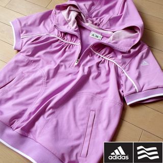 アディダス(adidas)の超美品 M アディダスゴルフ レディース 半袖パーカー パープル ピンク(ウエア)