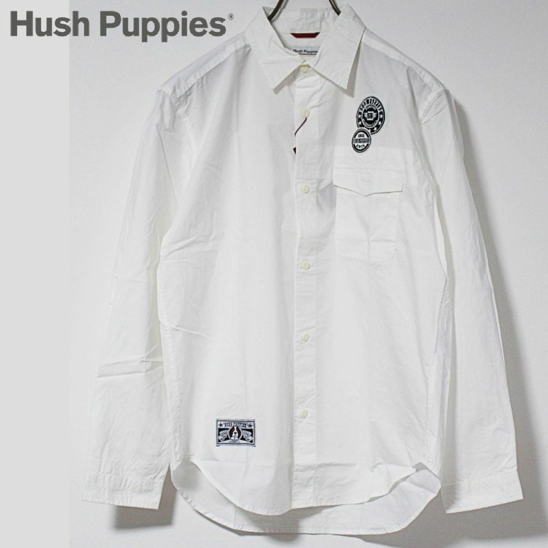 Hush Puppies(ハッシュパピー)の新品 ハッシュパピー ワッペンアクセント ロゴタグ ミリタリーシャツ L 白 メンズのトップス(シャツ)の商品写真