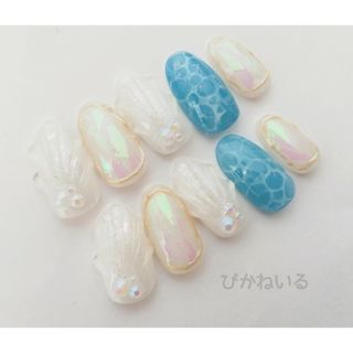 ホワイトマーメイド♡海面ネイル(つけ爪/ネイルチップ)