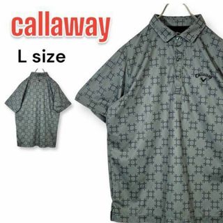 キャロウェイ(Callaway)の【美品】キャロウェイ ゴルフ 総柄 速乾 半袖ポロシャツ グレー L ロゴ刺繍(ウエア)