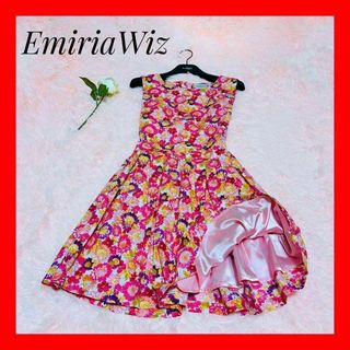 エミリアウィズ(EmiriaWiz)の【美品】EmiriaWiz エミリアウィズ（S） ワンピース ピンク 膝丈 花柄(ひざ丈ワンピース)