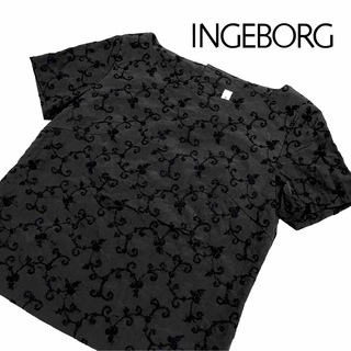 INGEBORG - 【美品】インゲボルグ　刺繍半袖ブラウス　ブラック　M ピンクハウス