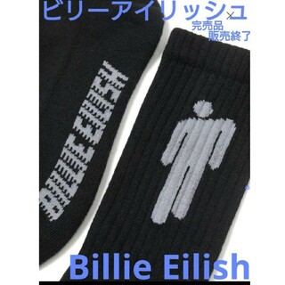 H&M - Billie Eilish ロゴ 靴下 ソックス ブラック 黒 ビリー24cm～