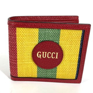 グッチ(Gucci)のグッチ GUCCI ロゴ ストライプ 625601 コンパクトウォレット 2つ折り財布 レザー/キャンバス レッド 未使用(折り財布)