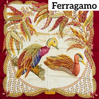 Salvatore Ferragamo - ★Ferragamo★ スカーフ 大判 カモ 水辺 葉 シルク ダークレッド