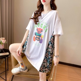 半袖 XL レディース 白 春 夏 韓国 花柄 Tシャツ くま オーバーサイズ(Tシャツ(半袖/袖なし))