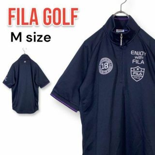 フィラ(FILA)の【美品】FILA フィラゴルフ ハーフジップ 半袖ポロシャツ 紺 M 刺繍(ウエア)