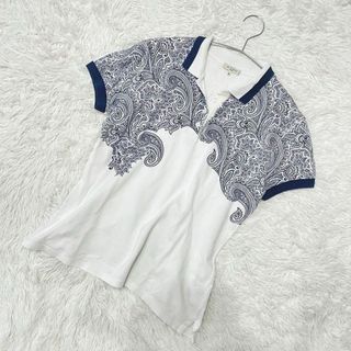 エトロ(ETRO)のETRO ポロシャツ　ペイズリー　XL 大きいサイズ　ネイビー　夏　イタリア製(ポロシャツ)