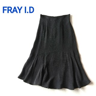 フレイアイディー(FRAY I.D)の美品　フレイアイディー FRAY I.D　スカート　ドット　水玉　黒　白　フリル(ひざ丈スカート)