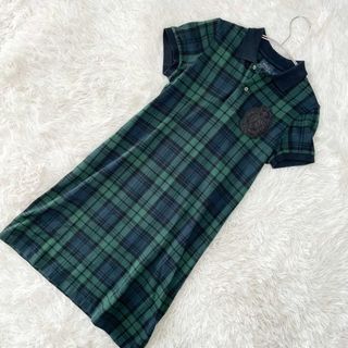 ポロラルフローレン(POLO RALPH LAUREN)のラルフローレン　ワンピース　M 相当　ブラックウォッチ　チェック　ワッペン　緑黒(ひざ丈ワンピース)