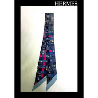 エルメス(Hermes)の【大人気即完売柄ボルデュック】HERMES ツイリー　エルメスチェック　ネイビー(バンダナ/スカーフ)