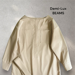 デミルクスビームス(Demi-Luxe BEAMS)のDemi-luxe BEAMS 美品ノーカラープルオーバーシャツワンピース 38(ロングワンピース/マキシワンピース)