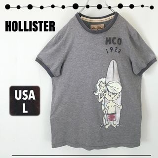 ホリスター(Hollister)のホリスター★ビンテージ加工★リンガーTシャツ★サーファー&ピンナップガール★L(Tシャツ/カットソー(半袖/袖なし))