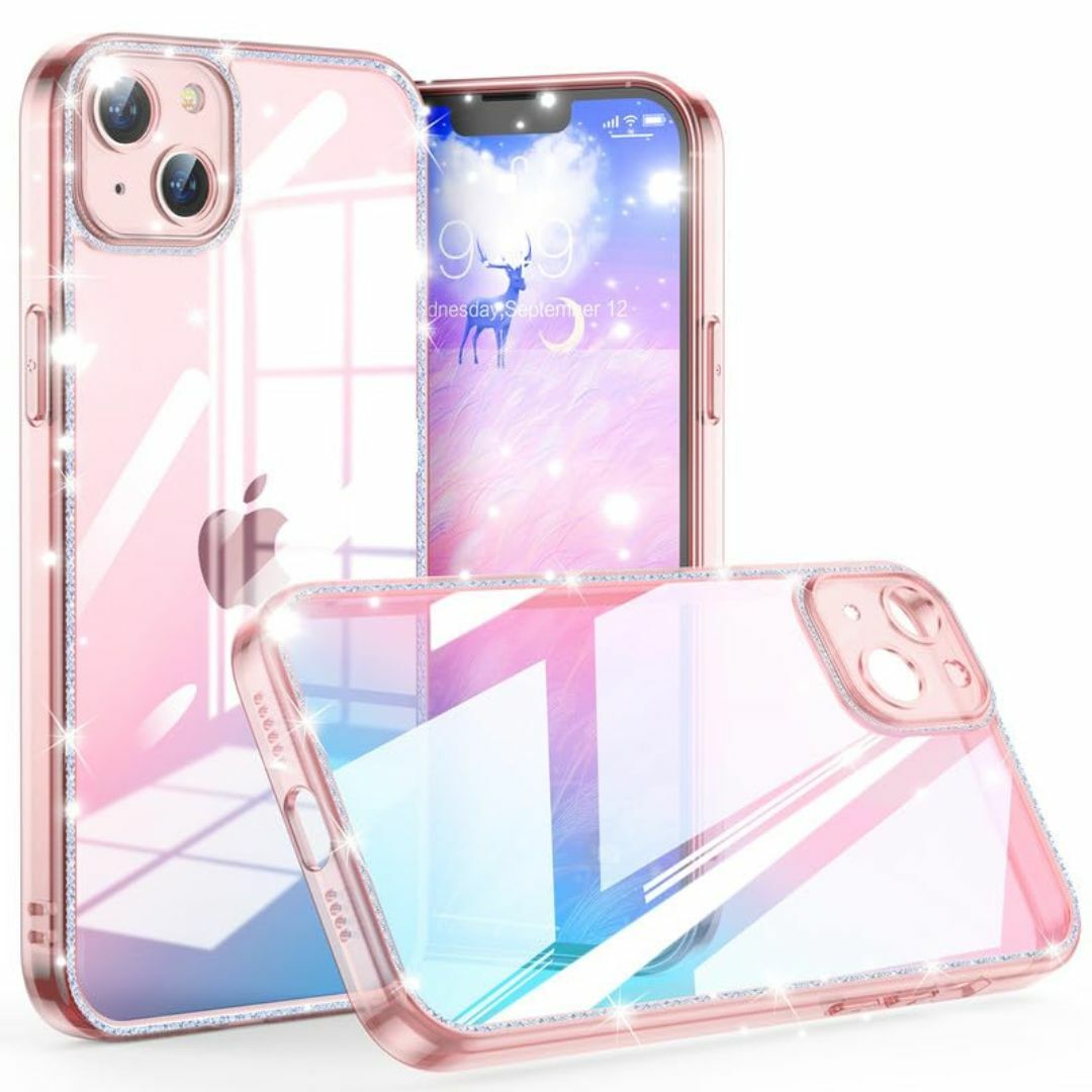 【色:ピンク・グラデーション】HUOYUO 強化ガラス iPhone 13 用  スマホ/家電/カメラのスマホアクセサリー(その他)の商品写真