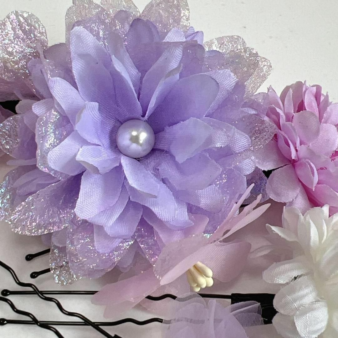 ヘアアクセサリー　髪飾り 和装 七五三 成人式 卒業式 着物 袴　紫　パープル レディースのヘアアクセサリー(ヘアピン)の商品写真
