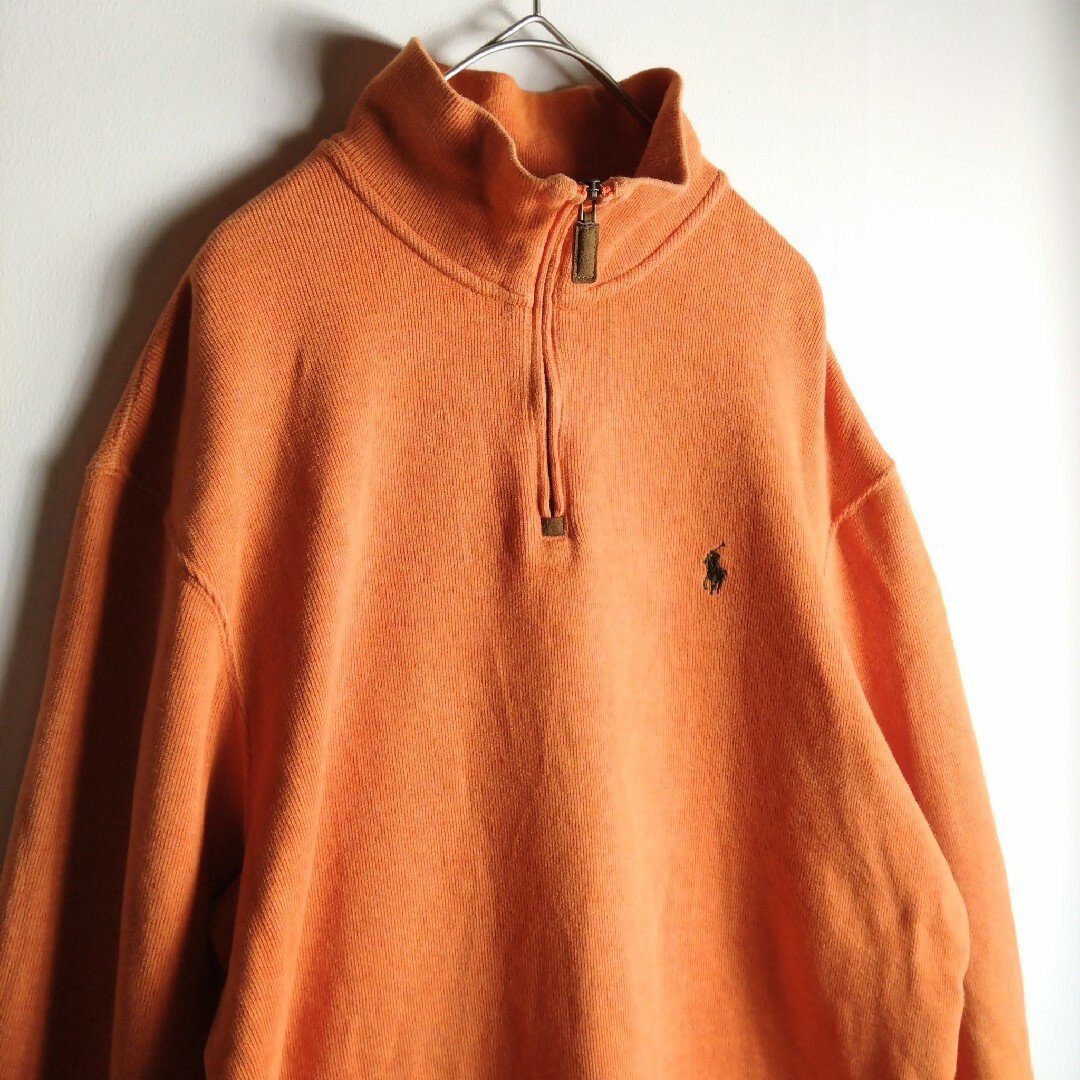 POLO RALPH LAUREN(ポロラルフローレン)のポロバイラルフローレン　ハーフジップ　Mサイズ　オレンジ　グリーンポニー　美品 メンズのトップス(ニット/セーター)の商品写真