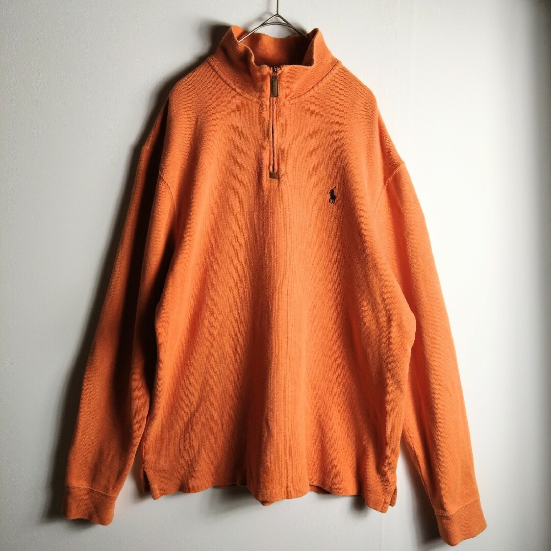 POLO RALPH LAUREN(ポロラルフローレン)のポロバイラルフローレン　ハーフジップ　Mサイズ　オレンジ　グリーンポニー　美品 メンズのトップス(ニット/セーター)の商品写真