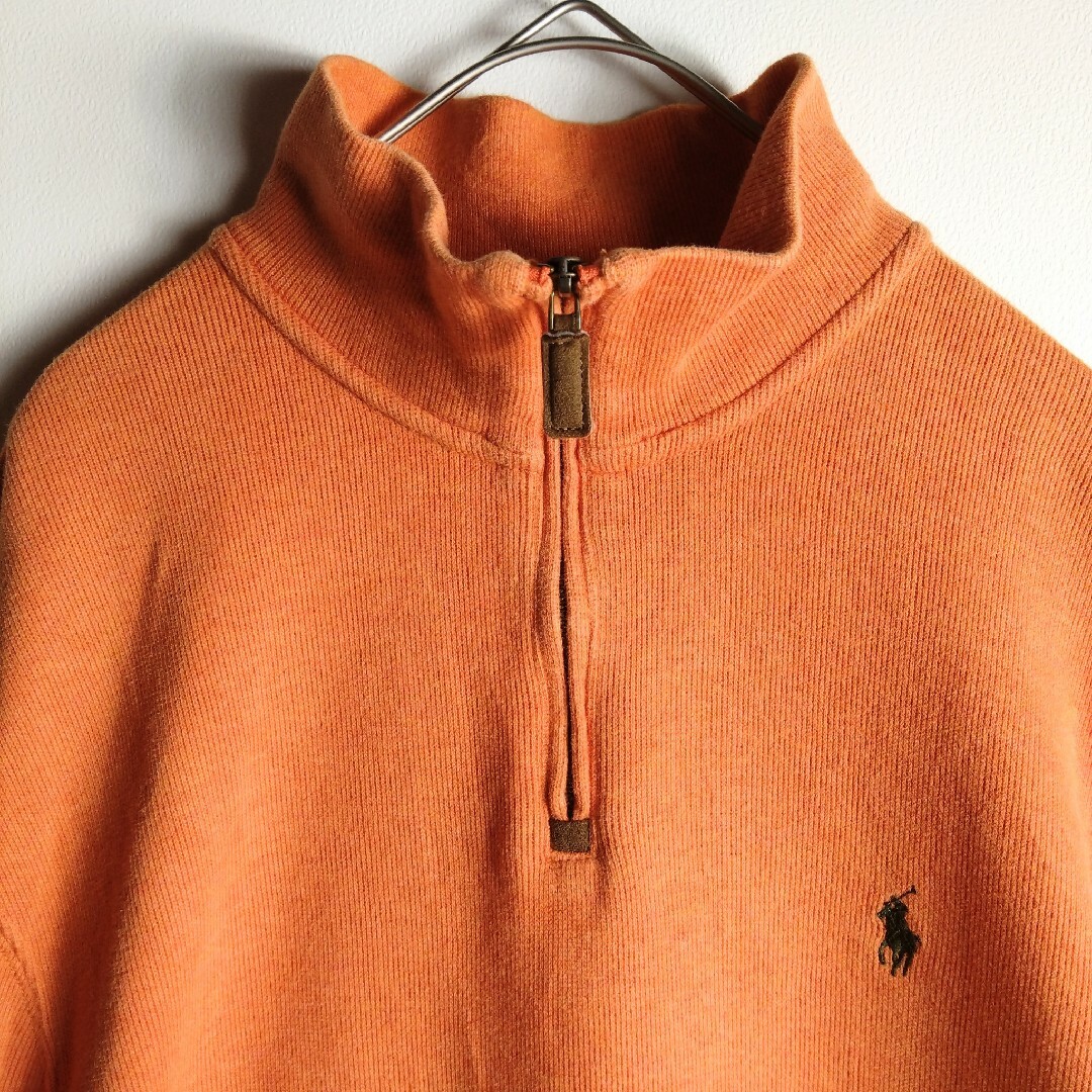 POLO RALPH LAUREN(ポロラルフローレン)のポロバイラルフローレン　ハーフジップ　Mサイズ　オレンジ　グリーンポニー　美品 メンズのトップス(ニット/セーター)の商品写真