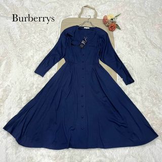 バーバリー(BURBERRY)の未使用 訳あり品 バーバリーズ ストレッチフレア シャツワンピース紺 サンプル品(ロングワンピース/マキシワンピース)