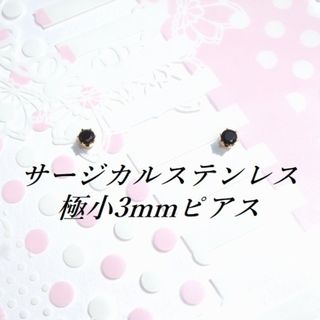 極小3mm ゴールドカラーステンレスブラックCZピアス(ピアス)