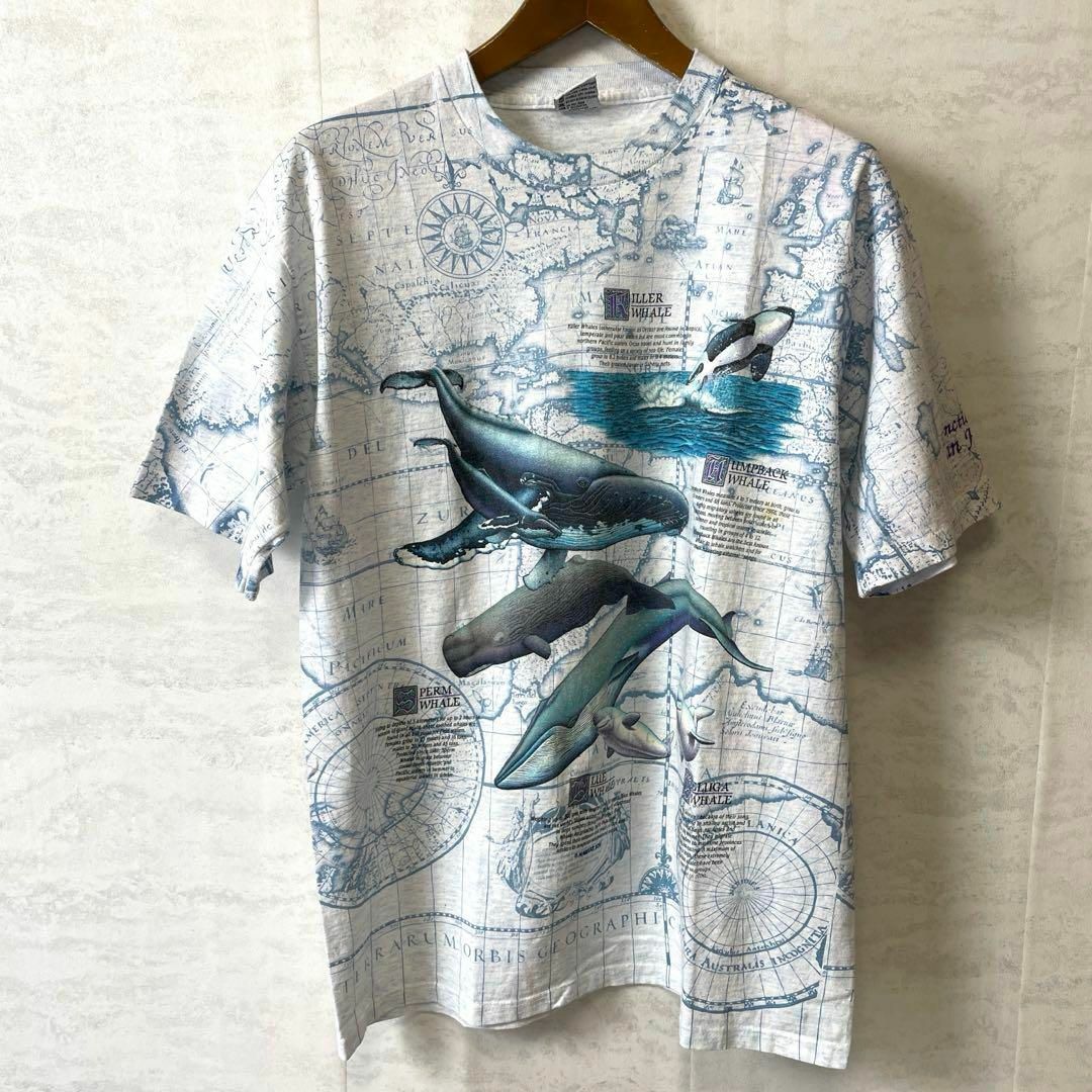 Habitat(ハビタット)の【人気デザイン】ビンテージシングルステッチＴシャツ　総柄　サイズＬ　USAメイド メンズのトップス(Tシャツ/カットソー(半袖/袖なし))の商品写真